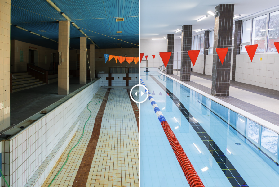 Bazén bratislavskej ZŠ Budatínska pred a po rekonštrukcii. FOTO PETRŽALKA.SK